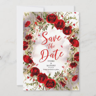 Helle farbenfrohe Crimson-Rote Rosen Hochzeit Save The Date