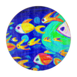 Helle, farbenfrohe Fischmuster Gemälde. Jetzt kauf Schneidebrett