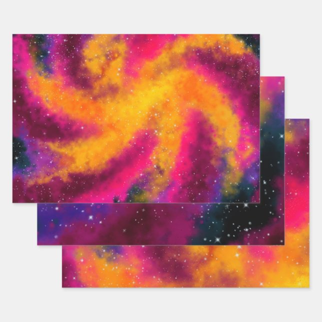 Helle, farbenfrohe Galaxy-Wrapping-Papierblätter Geschenkpapier Set (Set)