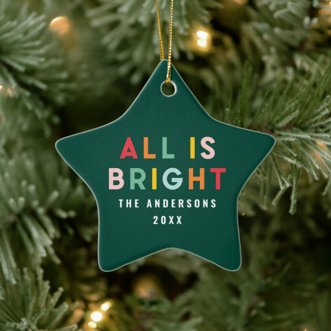 Helle, farbenfrohe Grün Spaß moderne Weihnachtsfam Keramik Ornament (Baum)