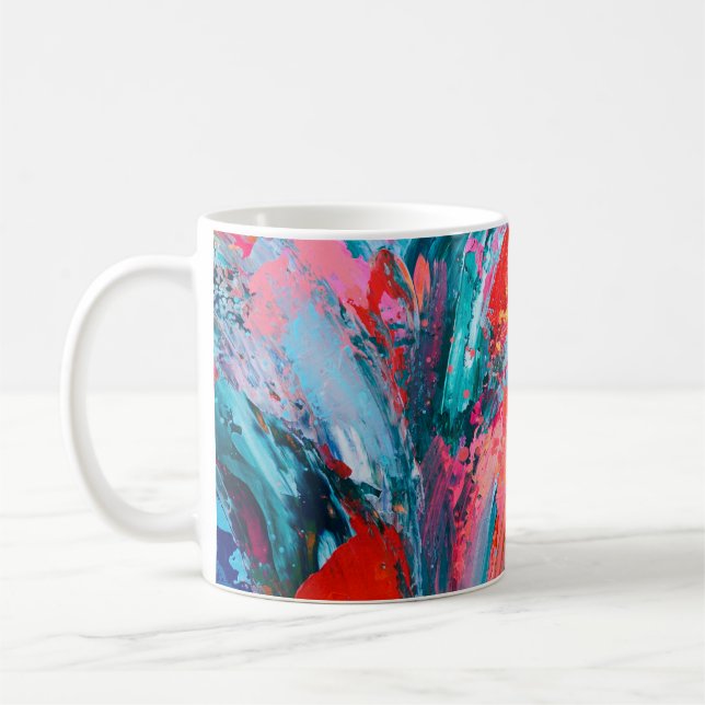 Helle, farbenfrohe handgemalte abstrakte Hintergru Kaffeetasse (Links)