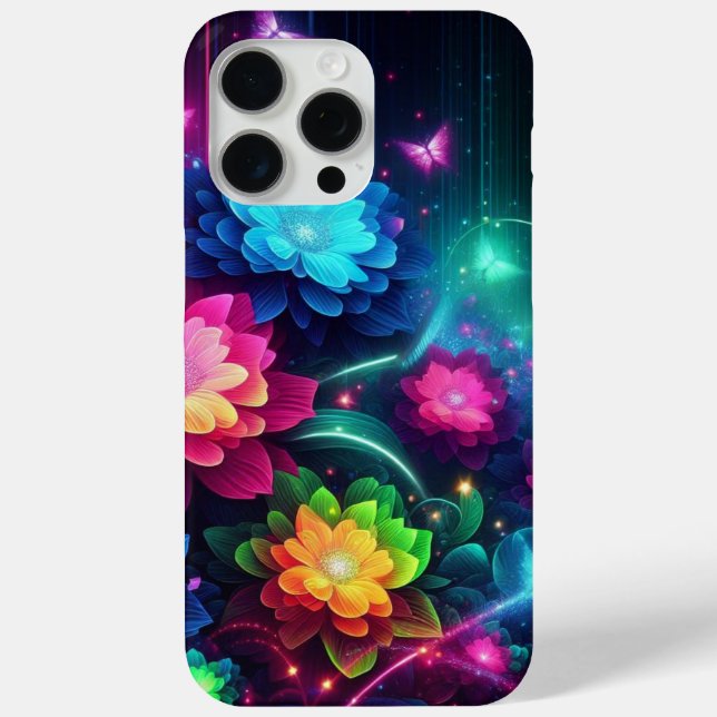 Helle, farbenfrohe Neon-Blume/Schmetterlinge Case-Mate iPhone Hülle (Rückseite)