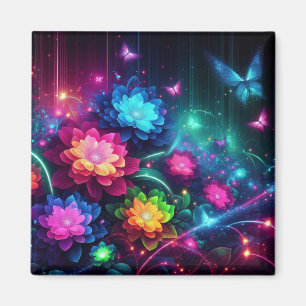 Helle, farbenfrohe Neon-Blume/Schmetterlinge Magnet