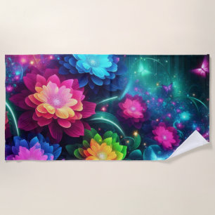Helle, farbenfrohe Neon-Blume/Schmetterlinge Strandtuch