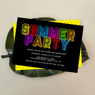 Helle & farbenfrohe Neon-Typografie Sommerparty Einladung