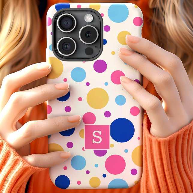 Helle farbenfrohe Punkte-Muster-Monogramm Case-Mate iPhone Hülle (Von Creator hochgeladen)