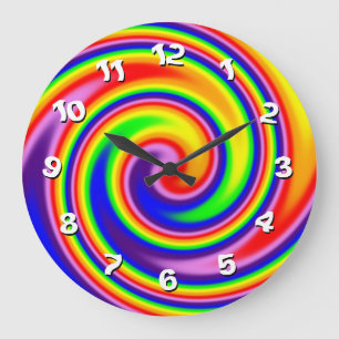 Helle, farbenfrohe Regenbogen-Spiral-Schwünge mit Große Wanduhr