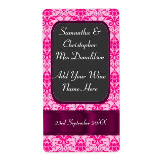 Helle, farbenfrohe rosa Damast Hochzeitsweinflasch