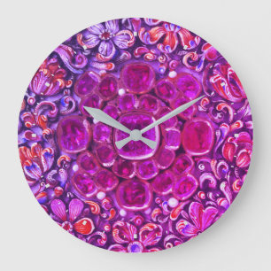 Helle farbenfrohe rosa violette Blumen Große Wanduhr