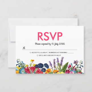 Helle, farbenfrohe Sommer-Blume Hochzeit RSVP Karte
