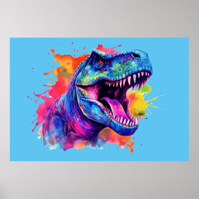 Helle farbenfrohe T-Rex Dinosaurier Wand Poster dr (Vorne)
