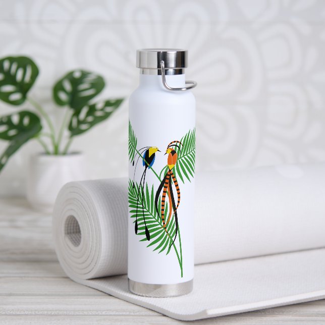 Helle, farbenfrohe Vögel des Paradieses Trinkflasche (Yoga)