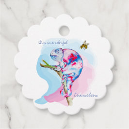 Helle, farbenfrohe Wasserfarbe Chamäleon und Biene Geschenkanhänger