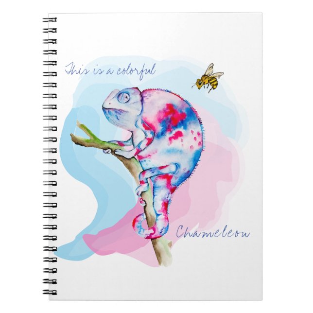 Helle, farbenfrohe Wasserfarbe Chamäleon und Biene Notizblock (Vorderseite)
