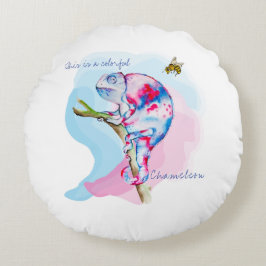 Helle, farbenfrohe Wasserfarbe Chamäleon und Biene Rundes Kissen