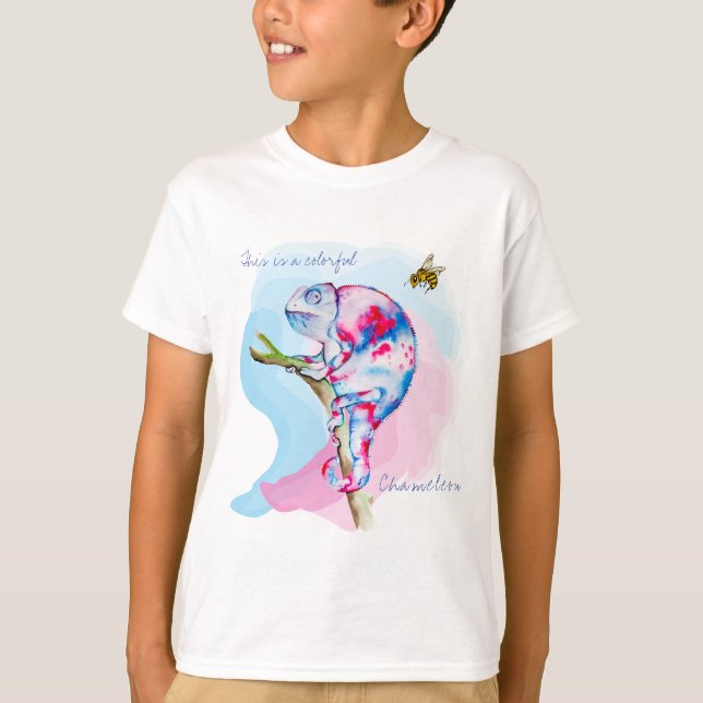 Helle, farbenfrohe Wasserfarbe Chamäleon und Biene T-Shirt (Vorderseite)