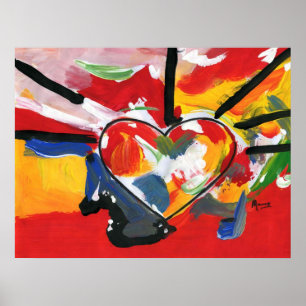 Helle, farbenfrohe Wasserfarben Herzmuster Poster