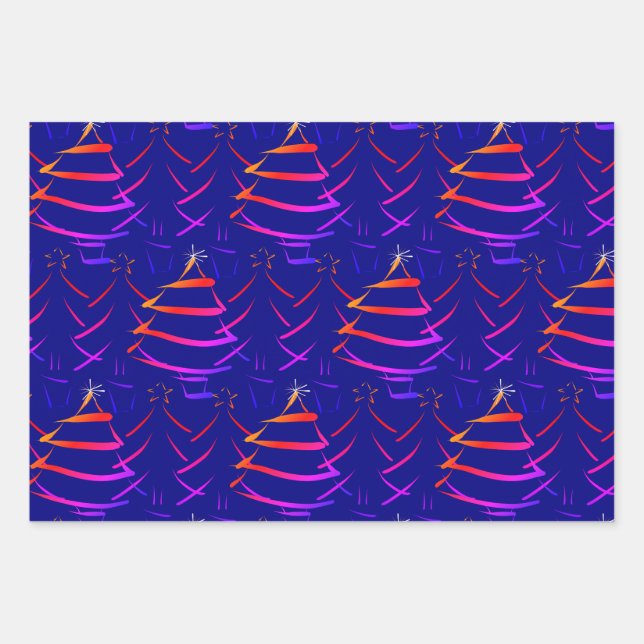 Helle farbenfrohe Weihnachtsbaum Star Snowflake Na Geschenkpapier Set (Vorderseite)