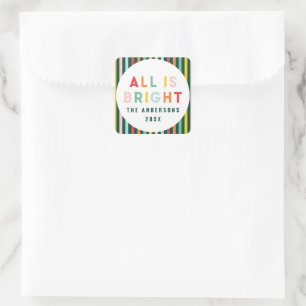 Helle, farbenfrohe Weihnachtsfamilie Quadratischer Aufkleber