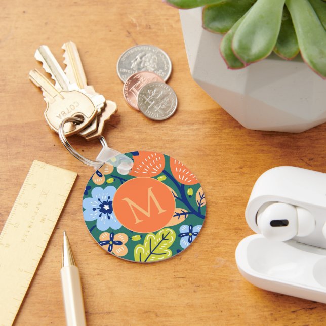 Helle Farbenpracht Modernes Blumenmuster Mit Monog Schlüsselanhänger (Schreibtisch)