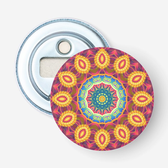 Helle Farbige Abstrakte Florale Mandala Flaschenöffner (Vorderseite)