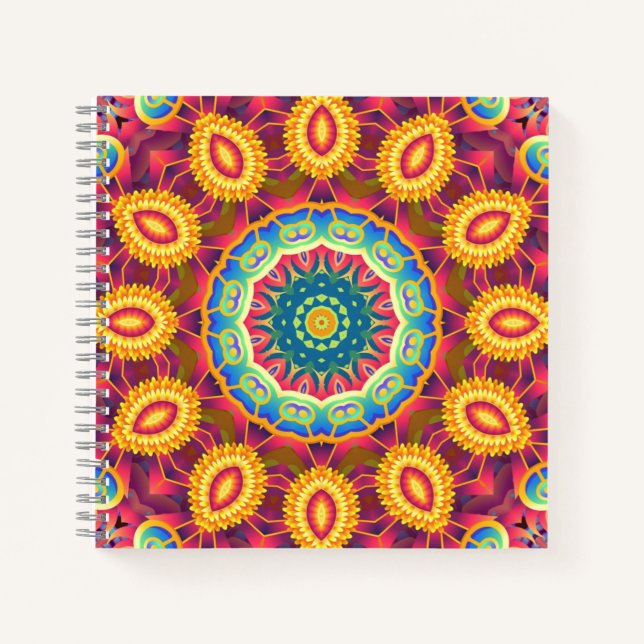 Helle Farbige Abstrakte Florale Mandala Notizbuch (Vorderseite)