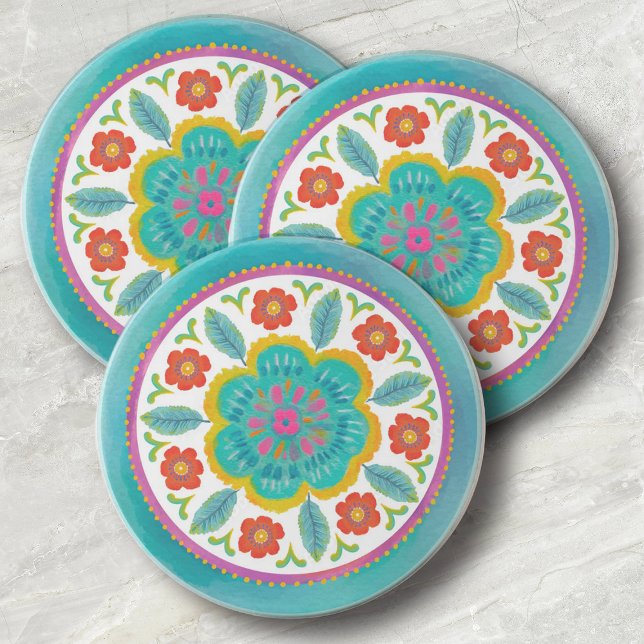 Helle Farbige Aquarell Blumen Muster Getränkeuntersetzer (Cute bright floral watercolor kitchen coasters. A pretty accent piece to your decor.)