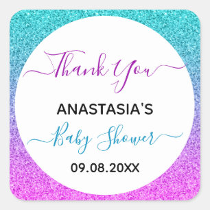 Helle Farbige Blaue Lila Danke Baby Shower Quadratischer Aufkleber