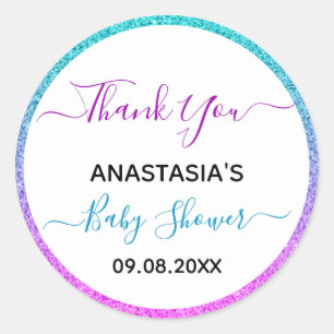 Helle Farbige Blaue Lila Danke Baby Shower Runder Aufkleber