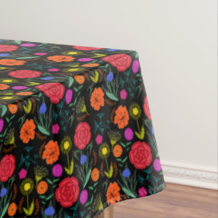 Helle farbige Blume auf Schwarz 60" x 104" Tischdecke