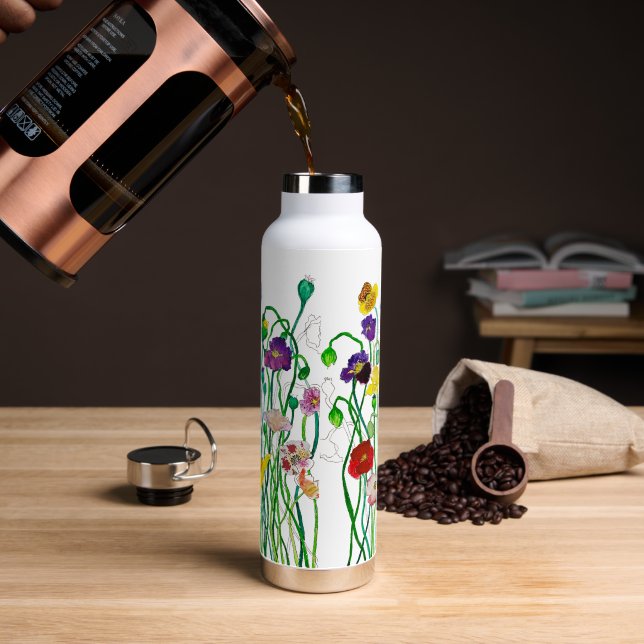 Helle Farbige Blumige Wilde Mohn-Wasserfarbe Trinkflasche (Kaffee)