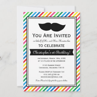 Helle farbige Boy Mustache Geburtstagsparty Einladung