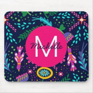 Helle Farbige Chaotische Florale Blaue Personalisi Mousepad