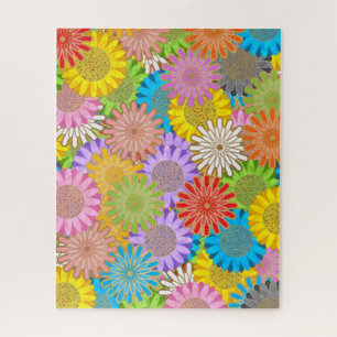 Helle Farbige Chaotische Hippie-Blumenmuster Puzzle