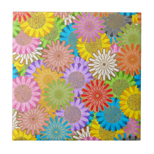 Helle Farbige Lebendige Chaotische Hippie-Blumen-M Fliese