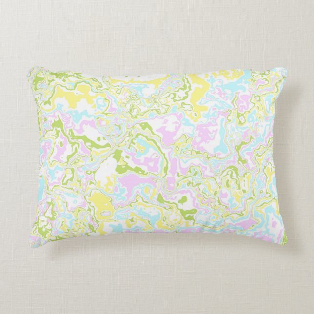 Helle, farbige Pastel Trippy Retro Boho Marmor Dekokissen (Vorderseite)