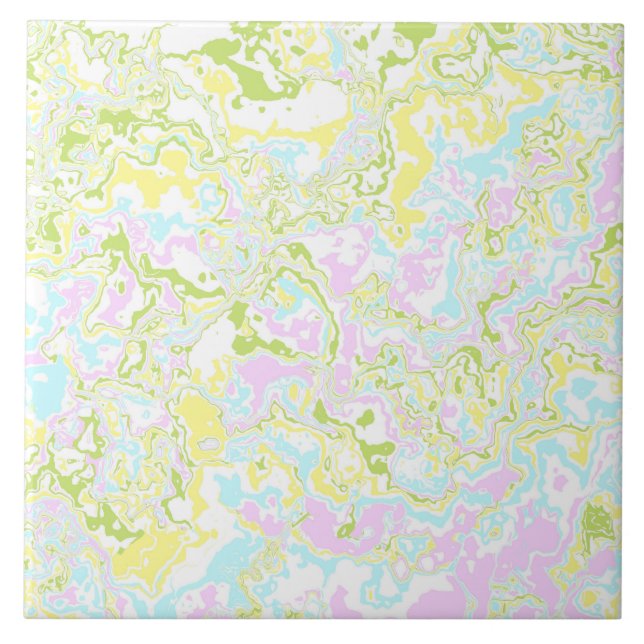Helle, farbige Pastel Trippy Retro Boho Marmor Fliese (Vorderseite)