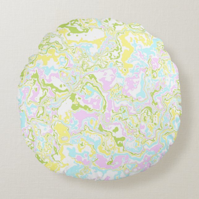 Helle, farbige Pastel Trippy Retro Boho Marmor Rundes Kissen (Vorderseite)