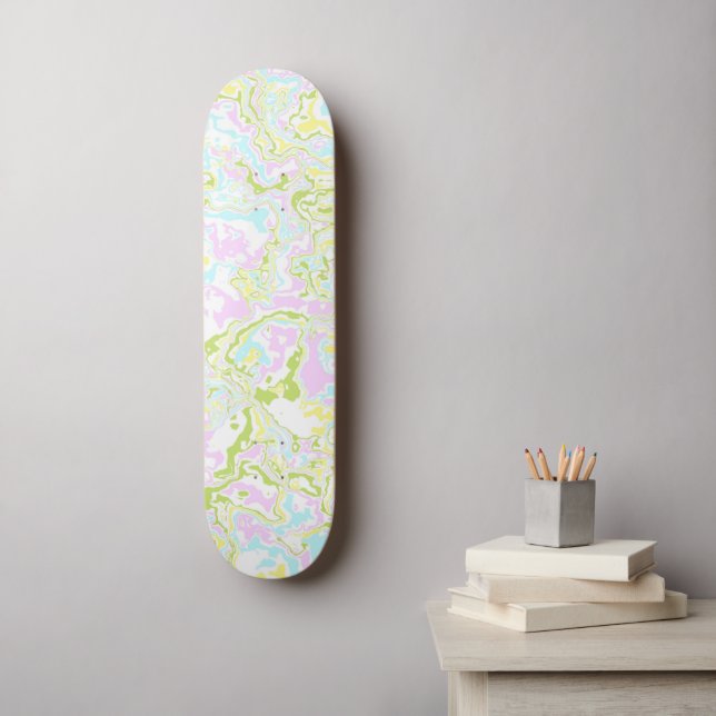 Helle, farbige Pastel Trippy Retro Boho Marmor Skateboard (Wandkunst)