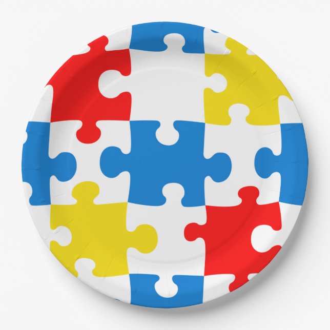 Helle Farbige Puzzle-Teil-Muster Pappteller (Vorderseite)