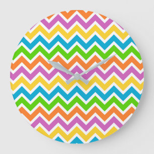 Helle Farbige Regenbogen-Chevron-Muster Große Wanduhr