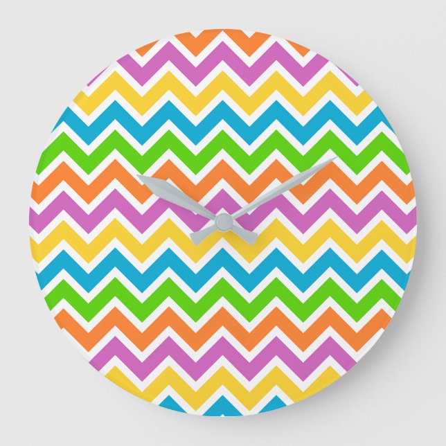 Helle Farbige Regenbogen-Chevron-Muster Große Wanduhr (Vorderseite)