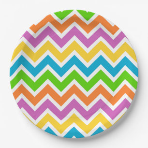 Helle Farbige Regenbogen-Chevron-Muster Pappteller