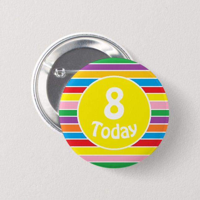 Helle Farbige Regenbogen-Gestreifte Geburtstagsage Button (Vorne & Hinten)
