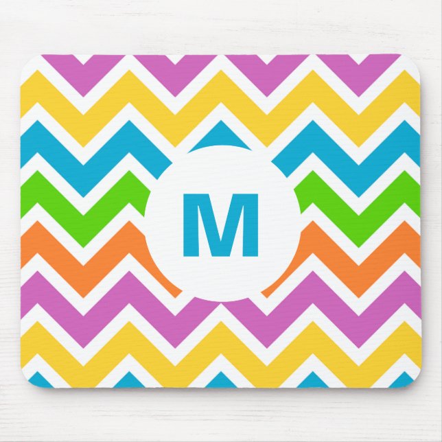 Helle, farbige Regenbogen-Zickzack Monogramm Mousepad (Vorne)