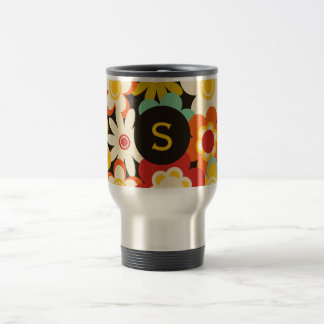 Helle Farbige Retro-Blumenmuster-Monogramm Reisebecher