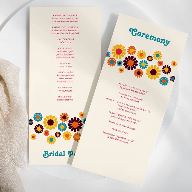 Helle Farbige Retro-Daisy-Hochzeit Programm (Von Creator hochgeladen)