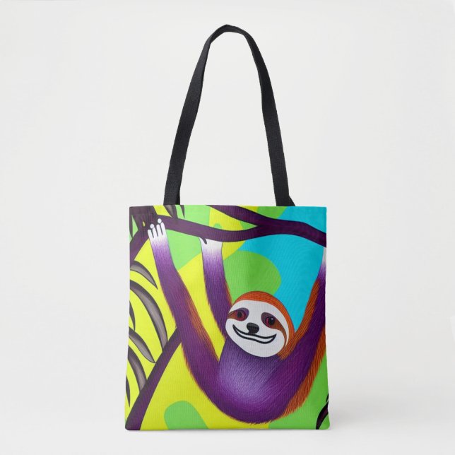 Helle farbige Sloth Tote Tasche (Vorderseite)