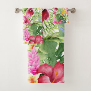 Helle Farbige Tropische Florale Botanische Blätter Badhandtuch Set