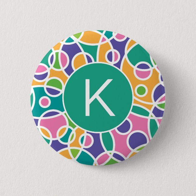 Helle Farbige Verrückte Kreise Muster Monogramm Button (Vorderseite)